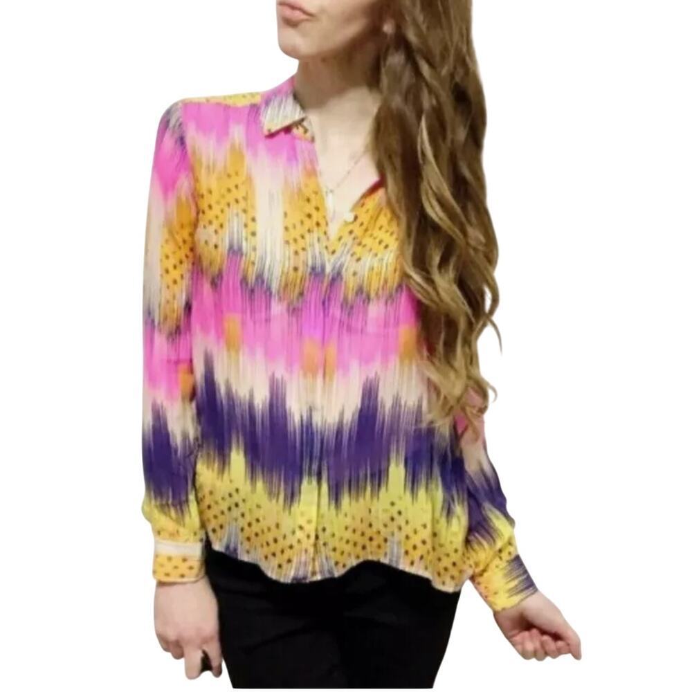 Anthropologie Leifsdottir 100% Silk Colorful Abstract‎ Blouse Size 8